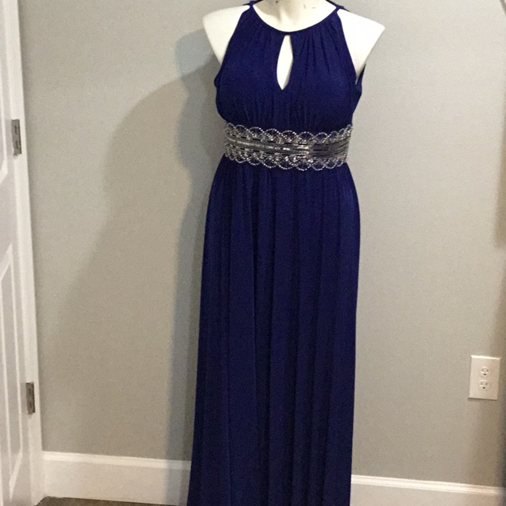 Royal blue bead sequined gown. Size 16.